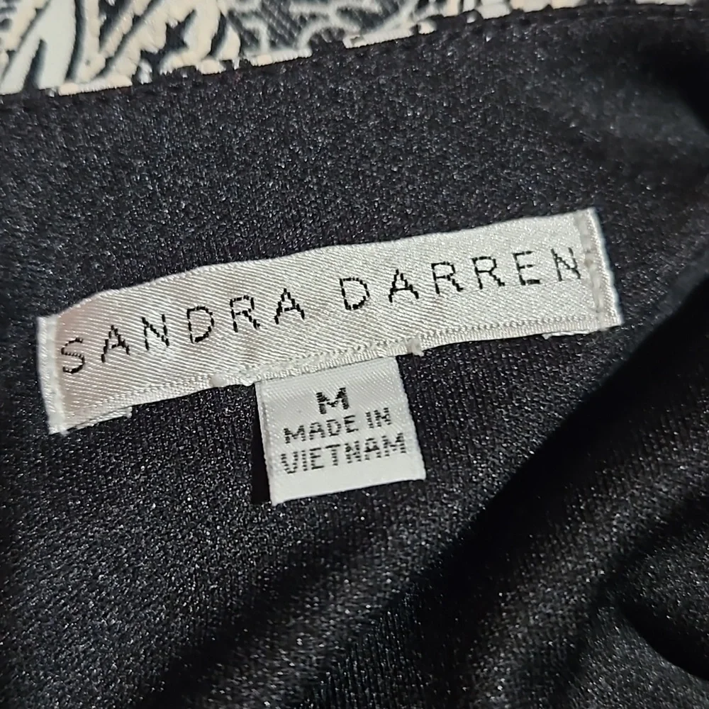 Sandra Darren | Gray and Cream Paisly Faux Wrap Knit Dress - Picture 5 of 12